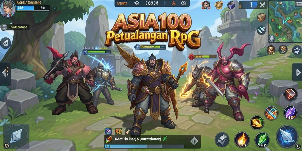Screenshot gameplay ASIA100 menunjukkan pertarungan epik di dunia RPG yang mendalam.