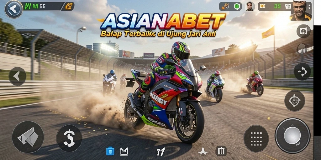 Screenshot gameplay ASIANABET menampilkan balapan motor yang seru dan menegangkan.