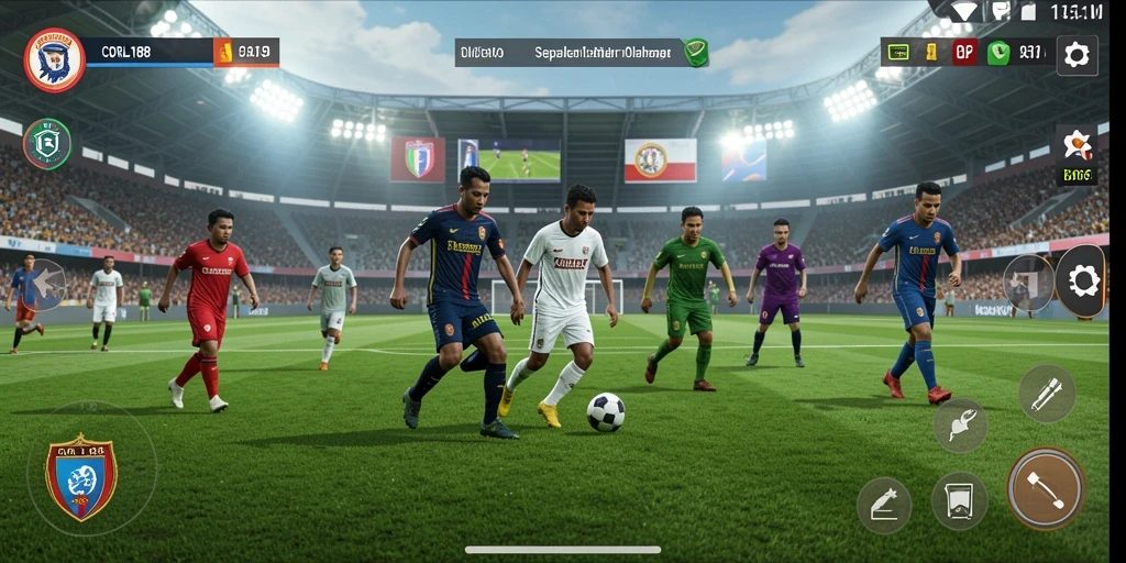 Tampilan gameplay COAR188 dengan aksi seru di lapangan sepak bola.
