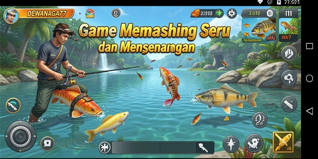 Screenshot gameplay DEWANAGA77 menunjukkan suasana memancing yang menegangkan dan indah.
