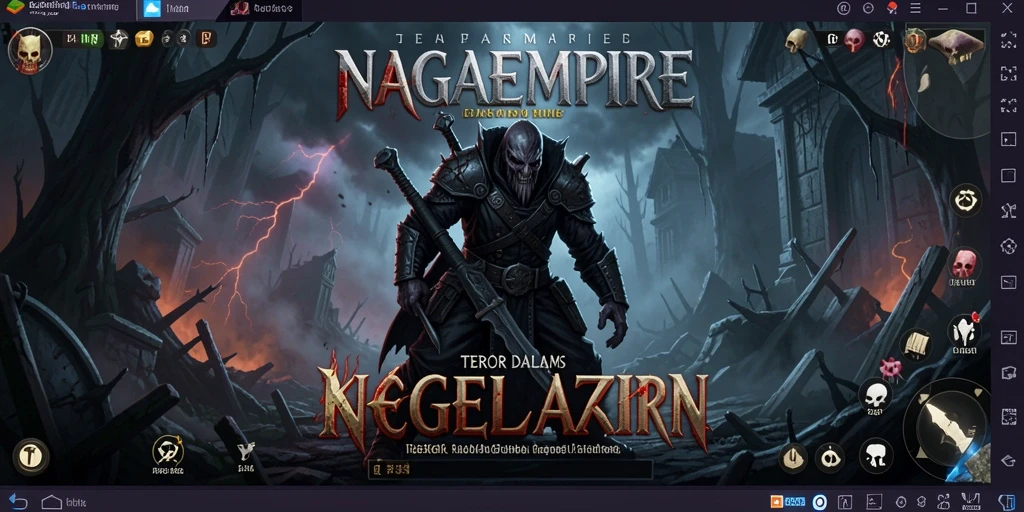 Screenshot menampilkan gameplay menyeramkan di NAGAEMPIRE dengan suasana gelap dan mencekam.