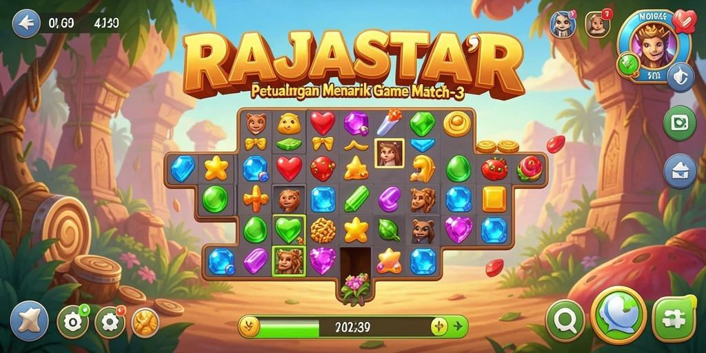 Screenshot gameplay RAJASTAR menampilkan aksi seru dari permainan Match-3.