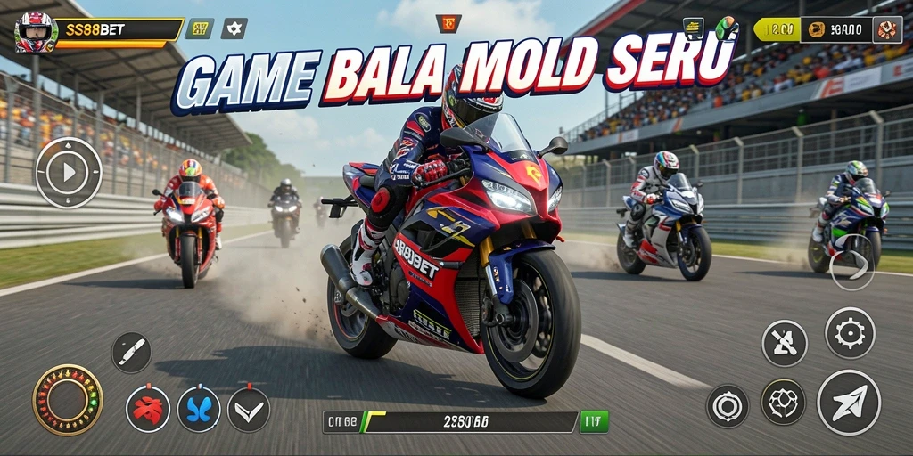 Tampilan gameplay mendebarkan di <strong>SS88BET</strong> saat balapan motor.