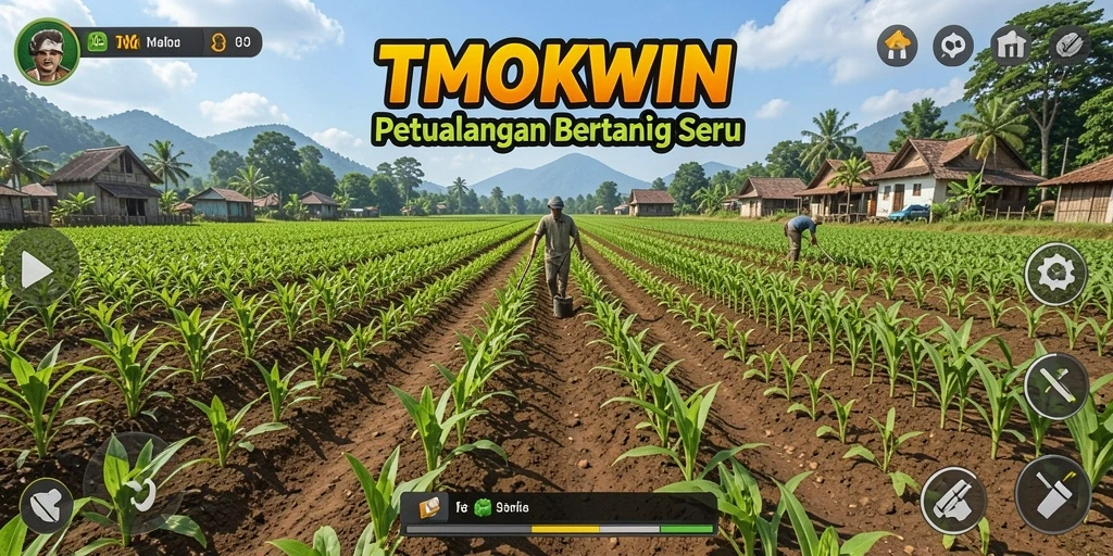 Tampilan gameplay <strong>TMOKWIN</strong> yang menampilkan aktivitas bertani yang menyenangkan.