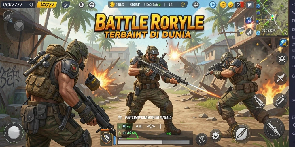 Gameplay intens UG777 dengan perang di arena Battle Royale.