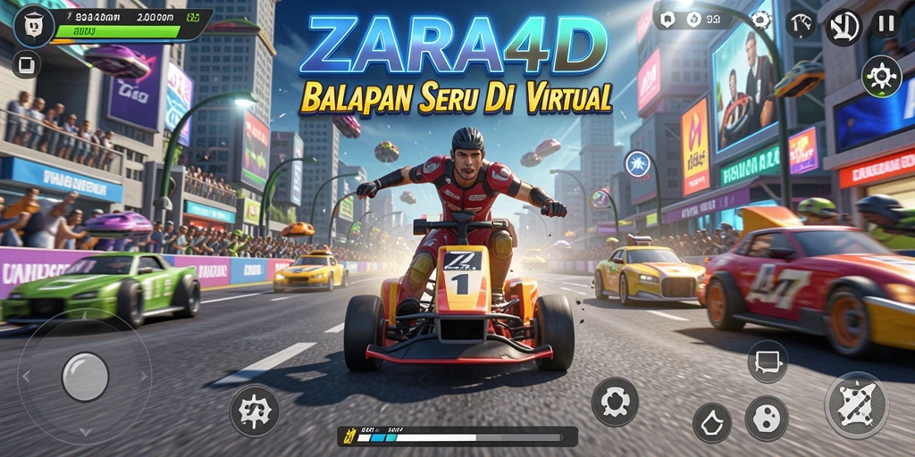 Gameplay ZARA4D menunjukkan mobil balap melintasi trek yang menegangkan.
